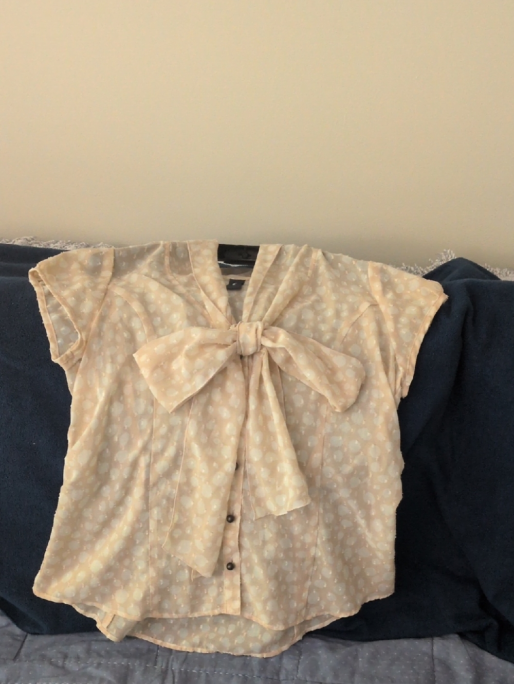 Dotted Cream Tie-Neck Blouse - Women's